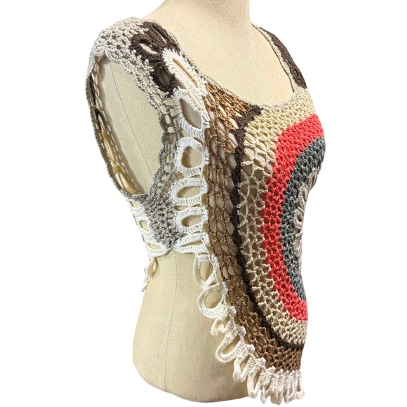 Poise L Crochet Mandala Granny Tank Top Boho Open Knit Beach Festival Dance Y2K - Picture 3 of 9